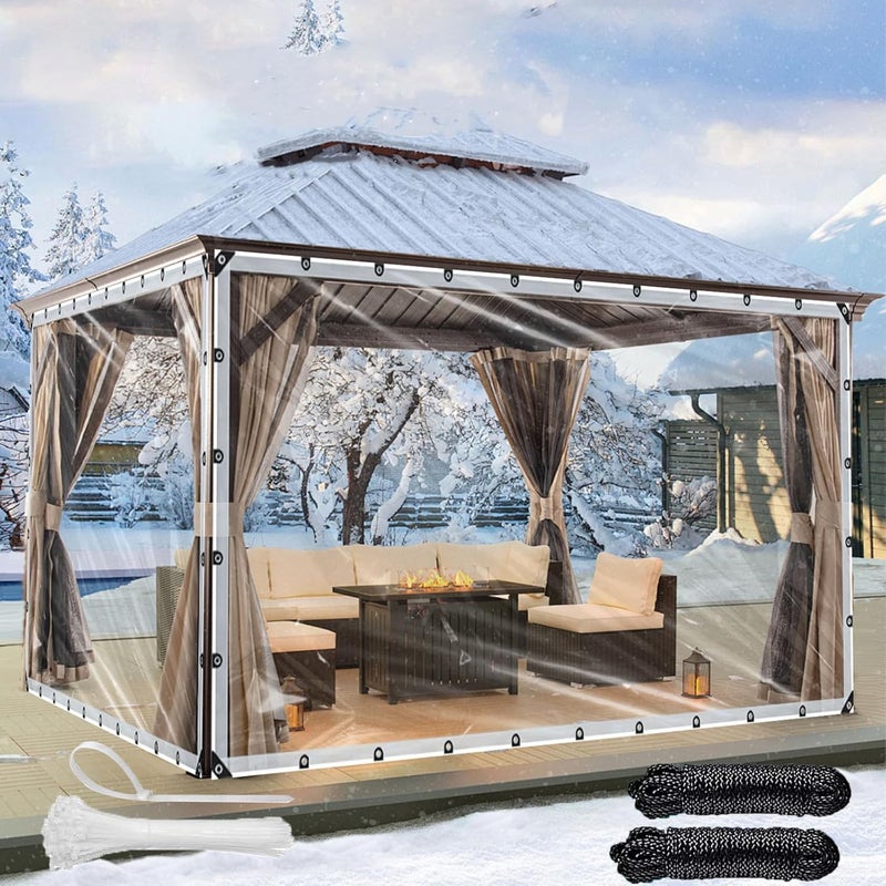 ZERNBER Clear Tarps Heavy Duty Waterproof, 10x12ft Upgraded Edge Heat Fused Tear Resistant,Clear Tarps with Grommetsfor Patio Fencing,Rain, Wind, Cold, Chicken Coops,and More（Windproof Rope and Tie-Downs） - Image 1